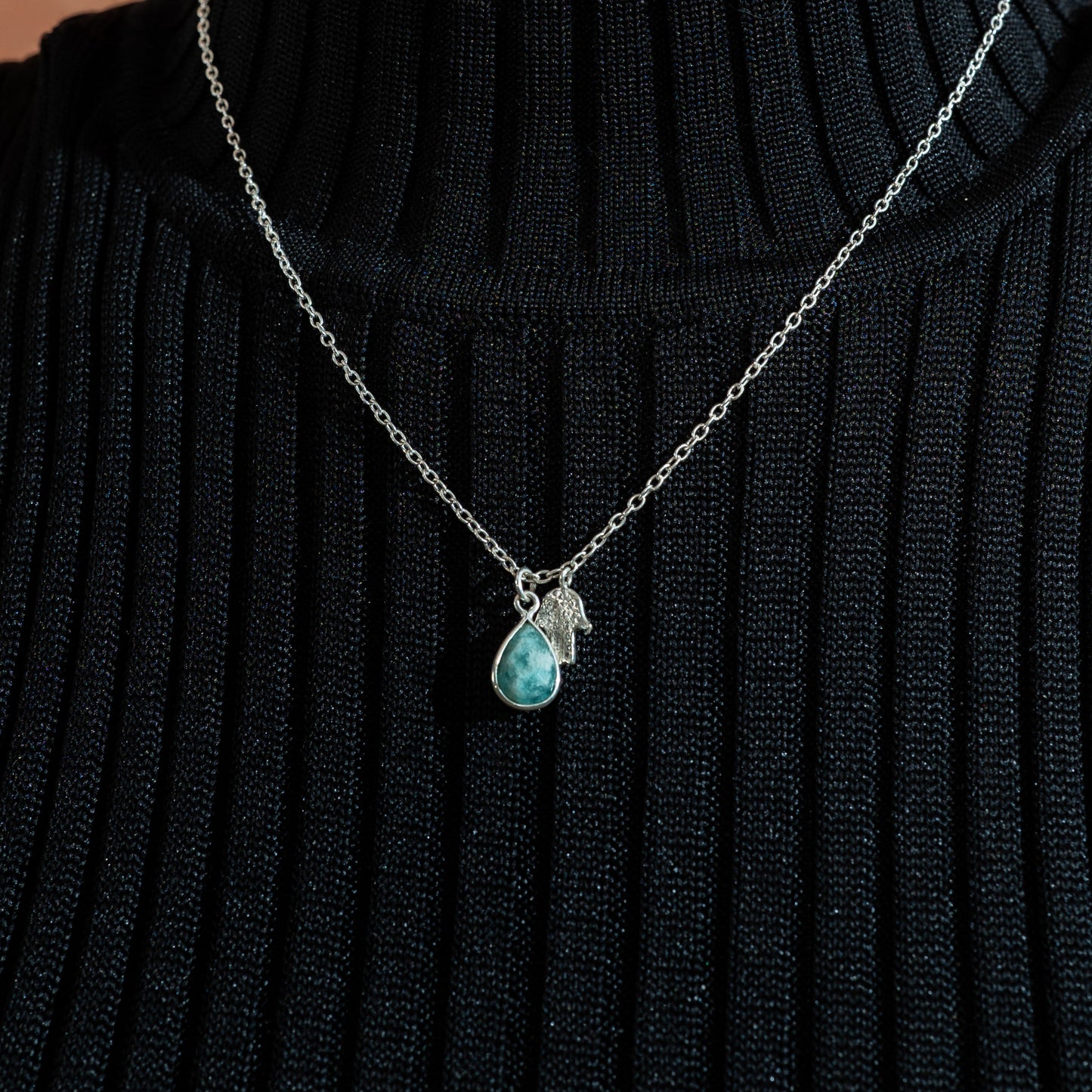 Mini Hand of Hamsa Necklace | Amazonite