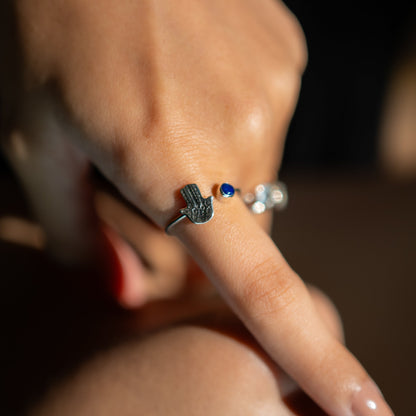 Hand of Hamsa Open Ring | Lapis Lazuli